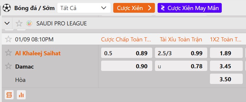 Tỷ lệ kèo Al Khaleej vs Damac FC