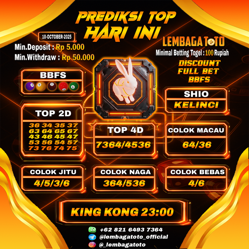 Prediksi Togel 10 Oct 2025 Lembagatoto