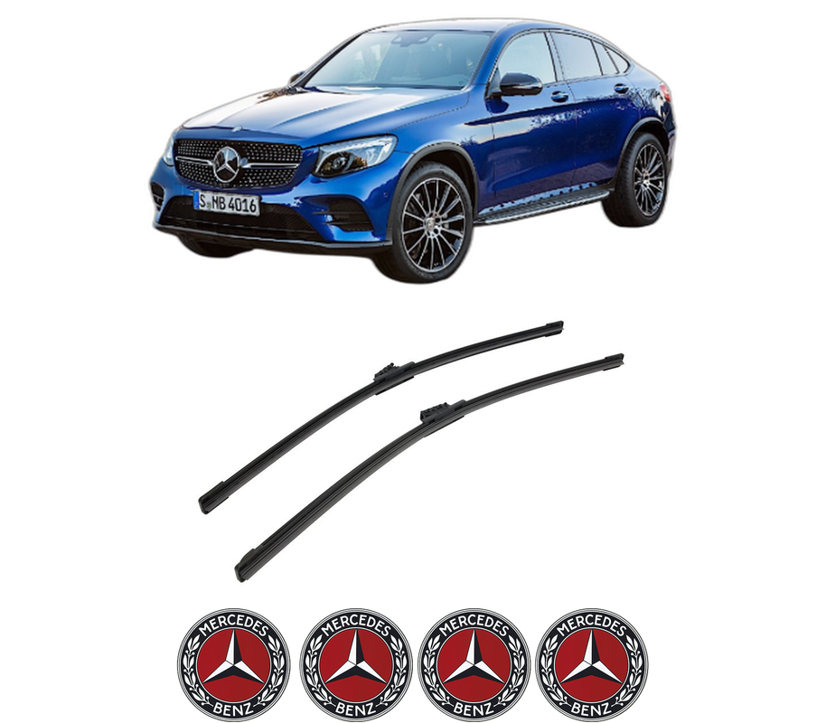 Set stergatoare auto MERCEDES-BENZ GLC Coupe (C253) din 2016-2023, pentru parbriz auto, 2 bucati, Bosch Aerotwin, din cauciuc siliconat rezistent, 4 Stickere Auto MERCEDES-BENZ