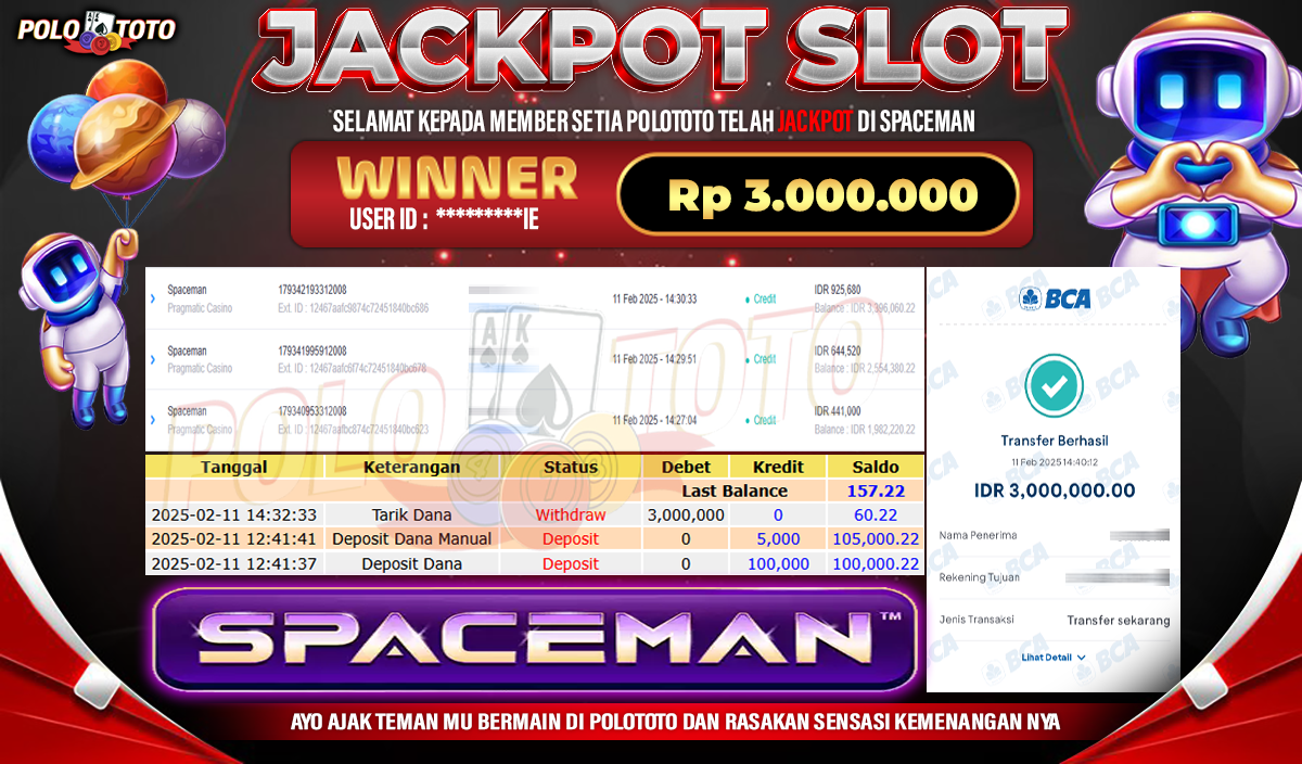 POLOTOTO JACKPOT SLOT SPACEMAN Rp.3.000.000,-