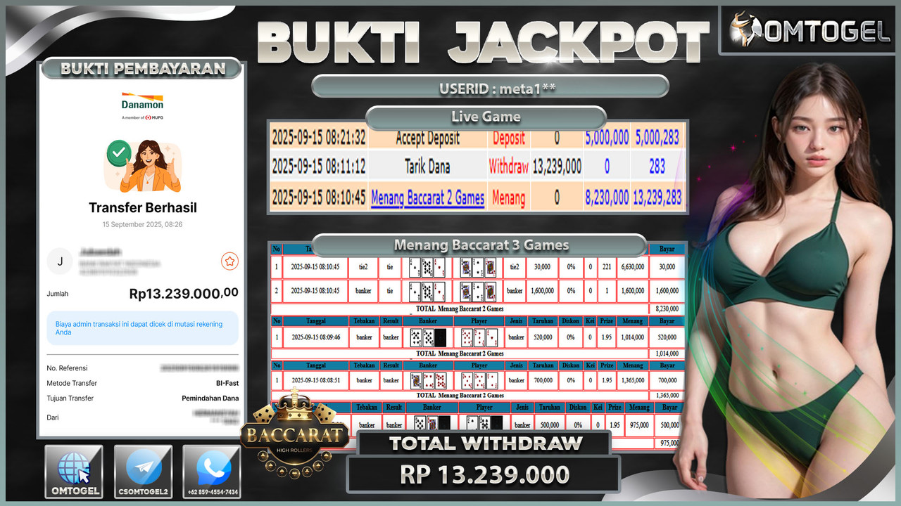 OMTOGEL JACKPOT LIVE GAMES BACCARAT 2 13 JUTA DI BAYAR LUNAS ,-