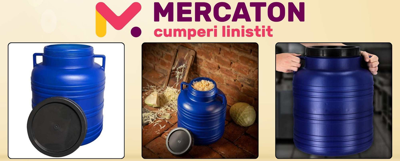 Bidon Mercaton din Plastic Alimentar HDPE cu Capac prin Infiletare si Manere, 30 Litri