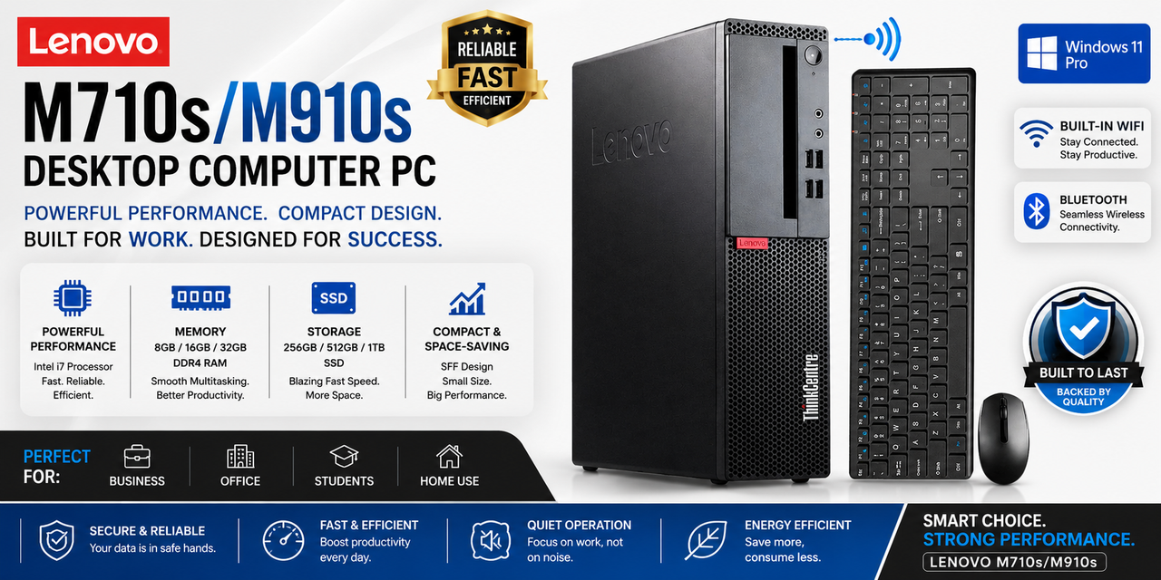 Lenovo M710s/M910s Desktop PC i7 32GB RAM 2TB SSD WiFi BT Win 11