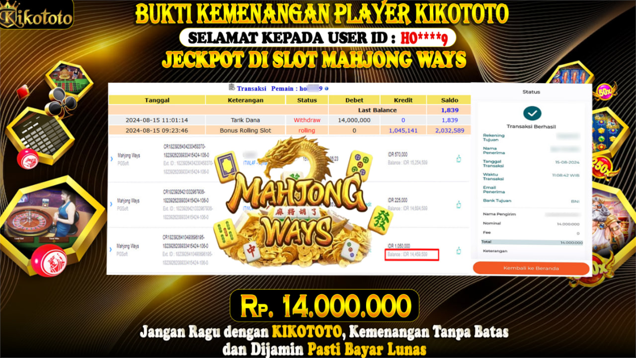 JECKPOT !! MODAL ROLINGAN DAPAT MENANG BESAR DI SLOT MAHJONG WAYS  SEBESAR Rp 14,000,000 LANGSUNG DAN TANPA BASA BASI DI BAYAR KIKOTOTO !!!
