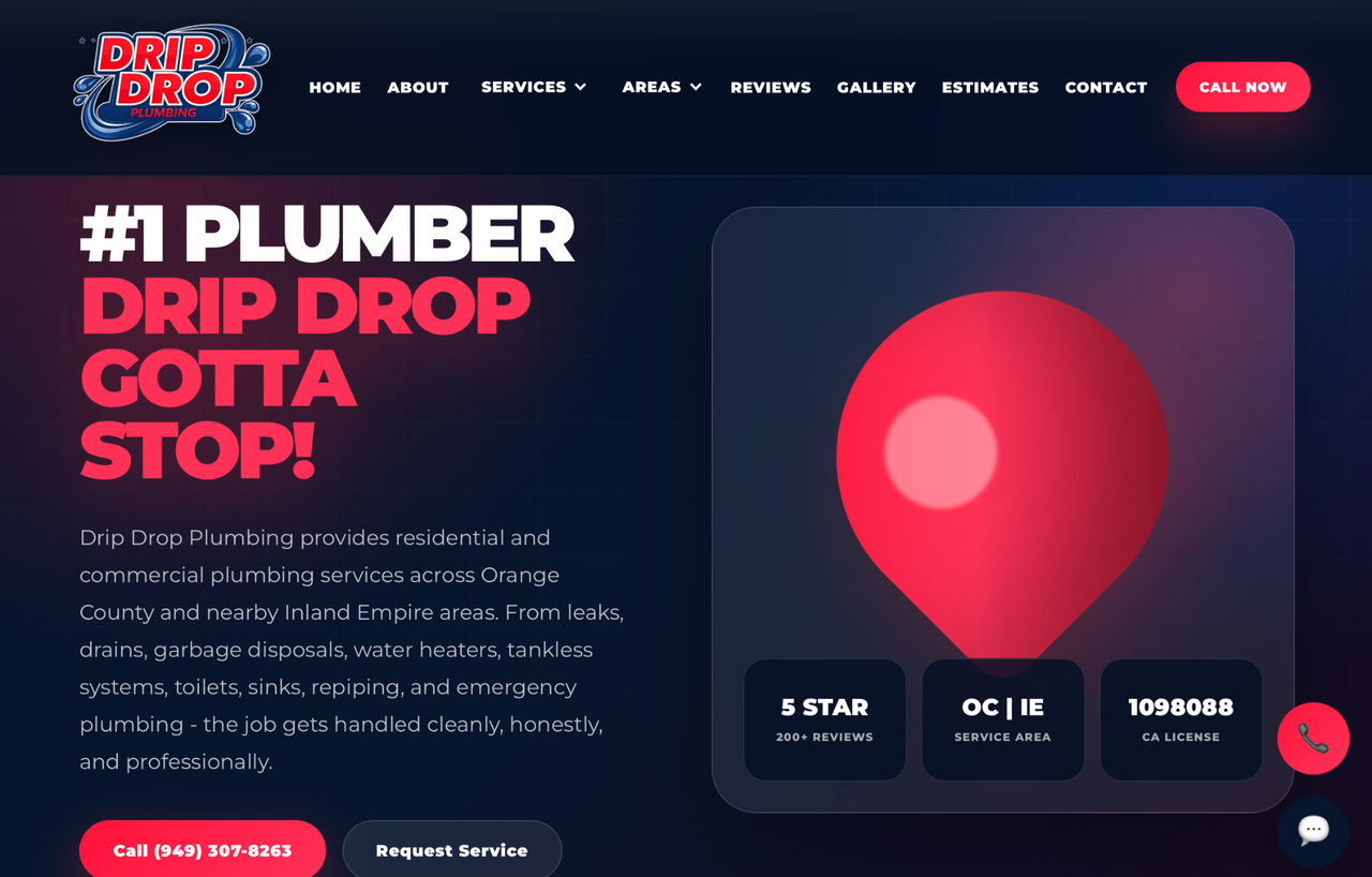 Drip Drop Plumbing website homepage designed by Webstarz