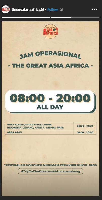 Jam buka The Great Asia Africa.