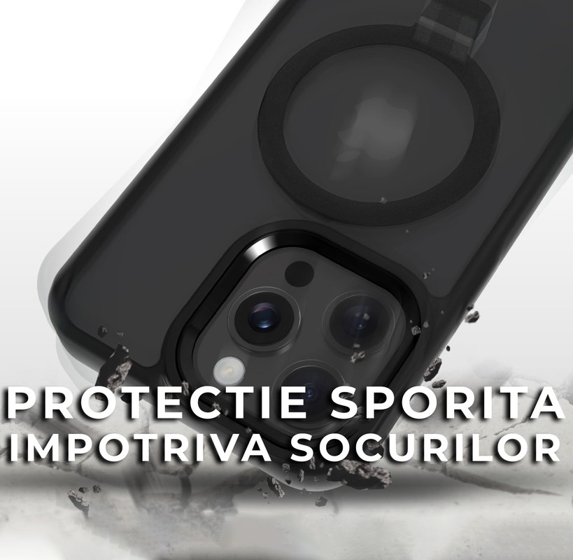 Husa pentru iPhone 15 Pro DaDen® Premium MagSafe Ring, Inel de Prindere, Incarcare Wireless, Protectie Camera, Antisoc, Fumuriu cu margini Negre 61w IBYGj JVL AC SL1500