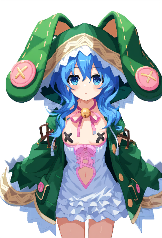 1girl, yoshino (date a live), blue hair, blue eye, Green Coat, animal hood down, s-2438903827