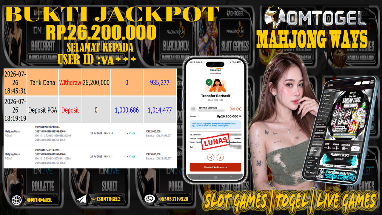 OMTOGEL JACKPOT PG SOFT MAHJONG WAYS Rp,26,200,000,- DIBAYAR LUNAS
