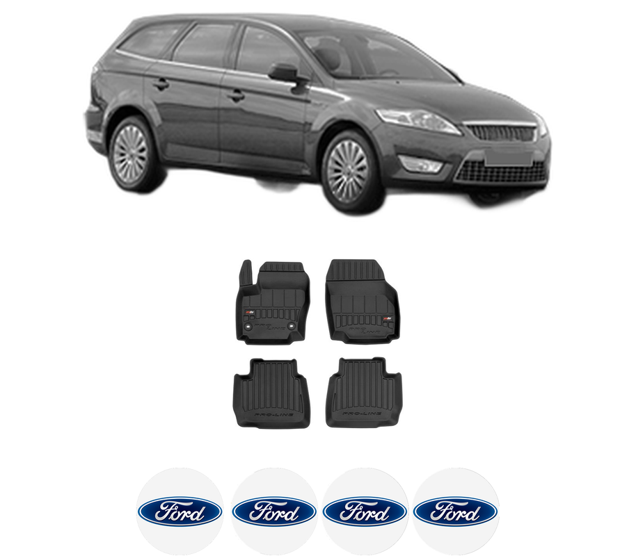 Set covorase presuri FORD MONDEO IV Turnier (BA7) din 2007-2015, auto, din cauciuc thermoplastic, 4 Stickere auto cu FORD