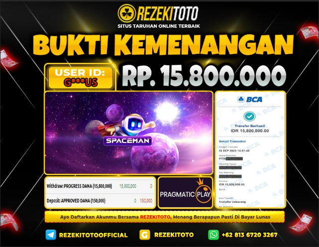 BUKTI KEMENANGAN 18 SEPTEMBER 2025 SPACEMAN 15 JUTA 