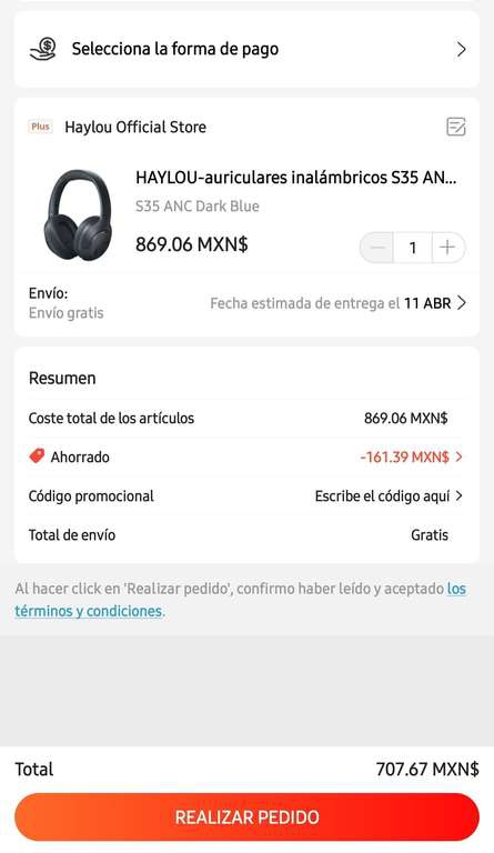 AliExpress: Haylou auriculares Inalámbricos S35 ANC 
