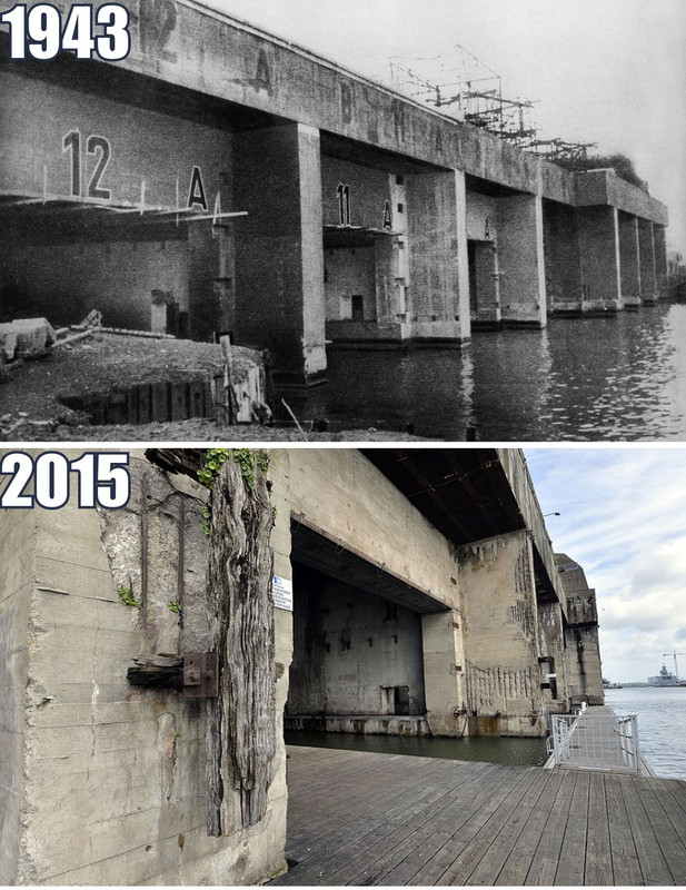 Photos avant-apres WWII - Page 28 Enclos-de-sous-marins-de-Saint-Nazaire-1943-par-rapport-2015