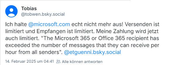Office: Mails senden/empfangen limitiert