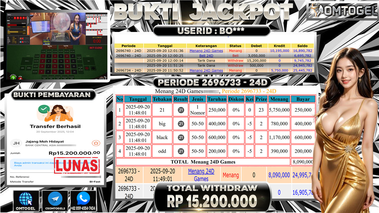 OMTOGEL JACKPOT LIVE GAMES 24D 15 JUTA DI BAYAR LUNAS ,-