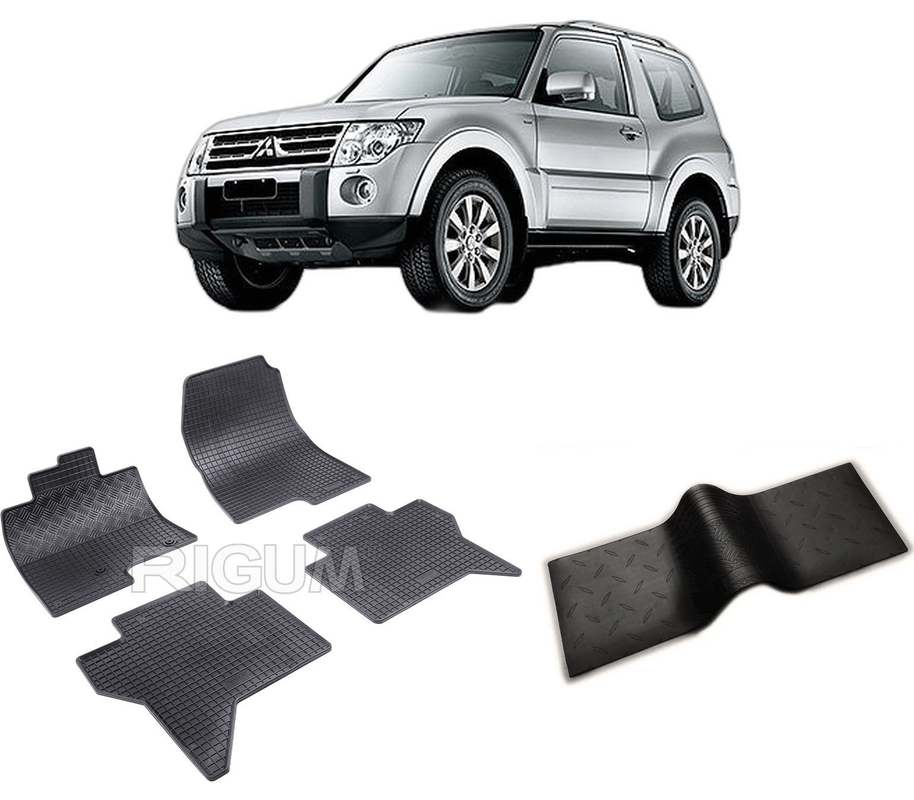 Set covorase auto MITSUBISHI PAJERO IV din 04.2007-07.2015, cu covoras tunel median, CAROSERIE SUV 5 USI, Presuri cauciuc 100%, compatibil cu autoturismul MITSUBISHI PAJERO IV, Rigum
