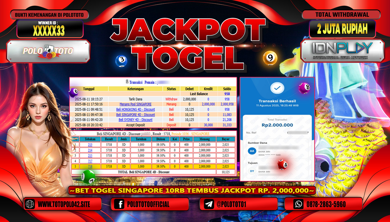 POLOTOTO JACKPOT TOGEL POOL SINGAPORE Rp.2.000.000,-LUNAS