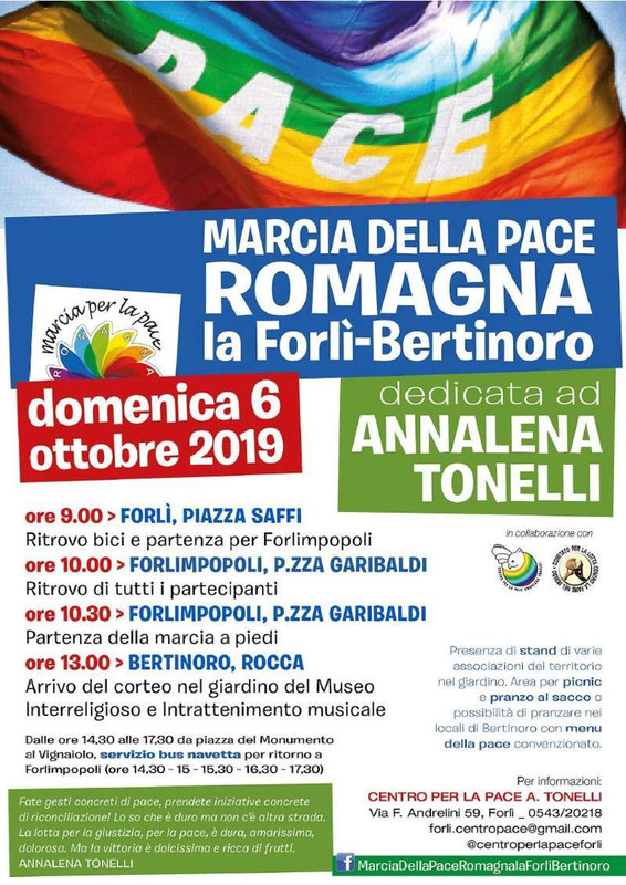 Domenica 6 ottobre Castel Bolognese partecipa alla marcia della pace della Romagna
