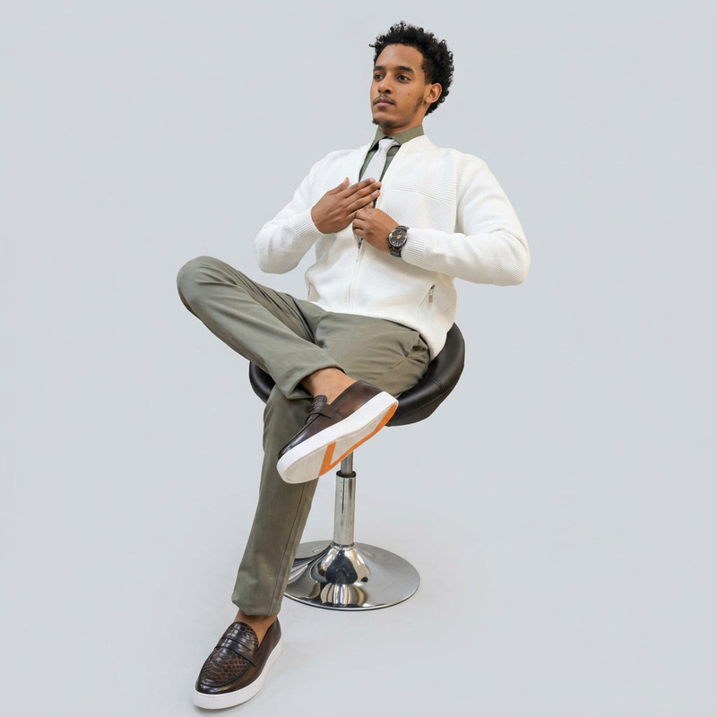 Men casual fashion outfit with a comfortable and modern look worn by an Ethiopian male model