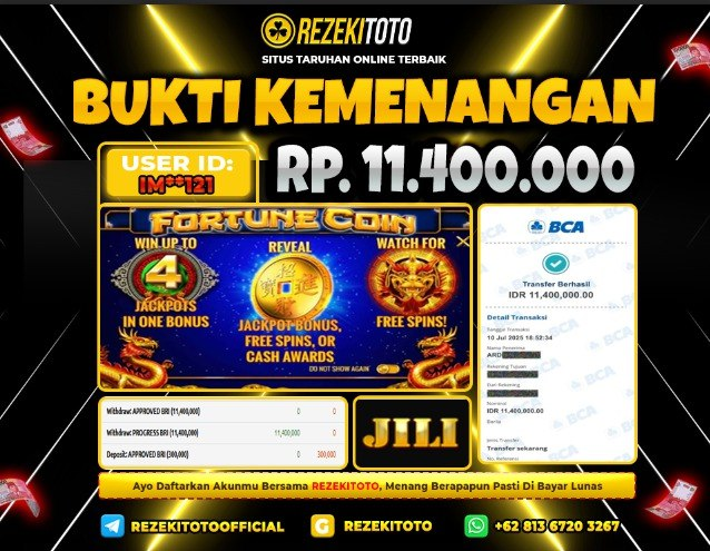BUKTI KEMENANGAN 10 JULI 2025 FORTUNE COINS 11 JUTA 
