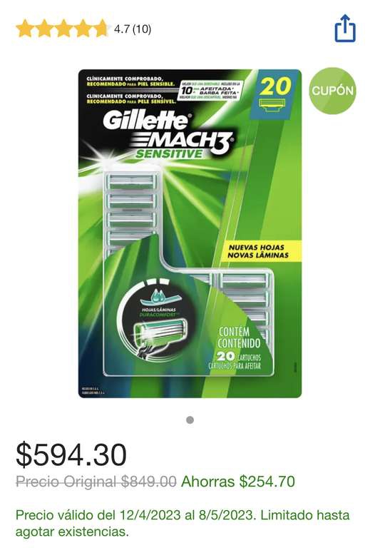 Costco: Gillette Mach 3 20 repuestos 
