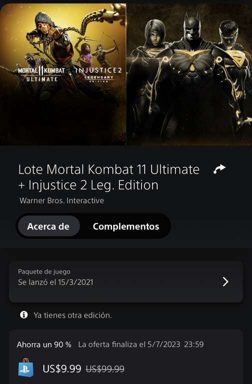 Mortal Kombat 11 Ultímate + Injustice 2 Legendary Edition por 200 pesitos en PLAYSTATION 
