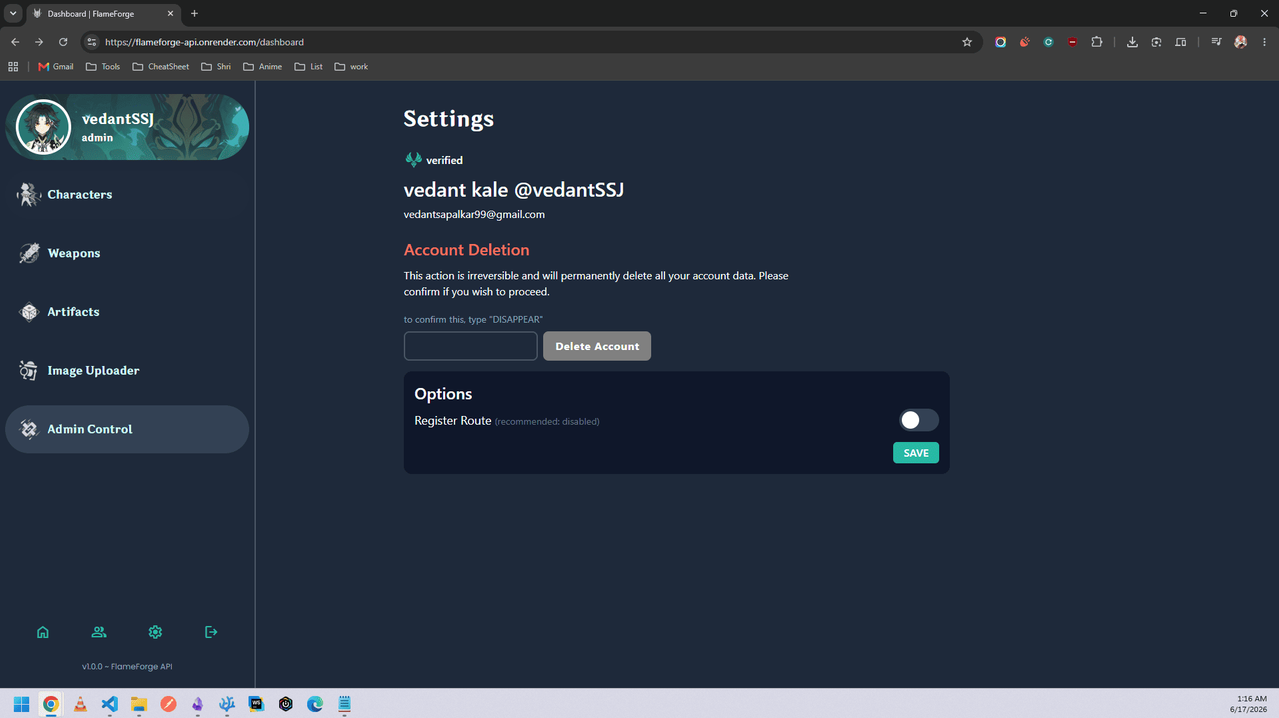 Dashboard settings