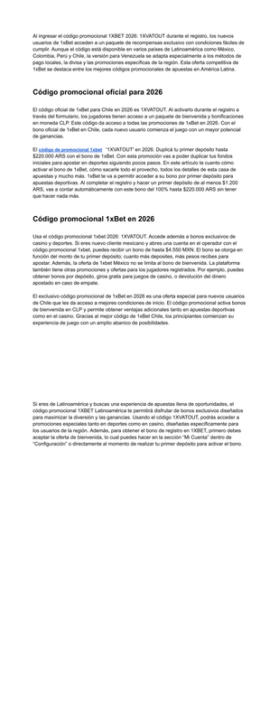 Código promocional 1x Bet Venezuela 2026 1XVATOUT