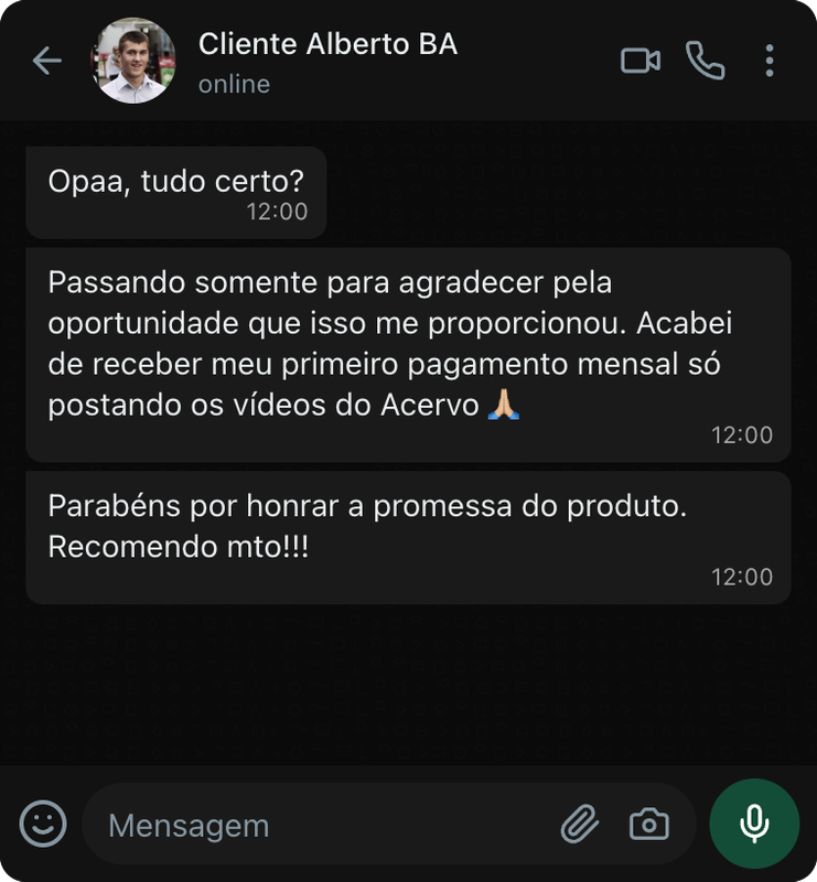 Depoimento de cliente WhatsApp 3