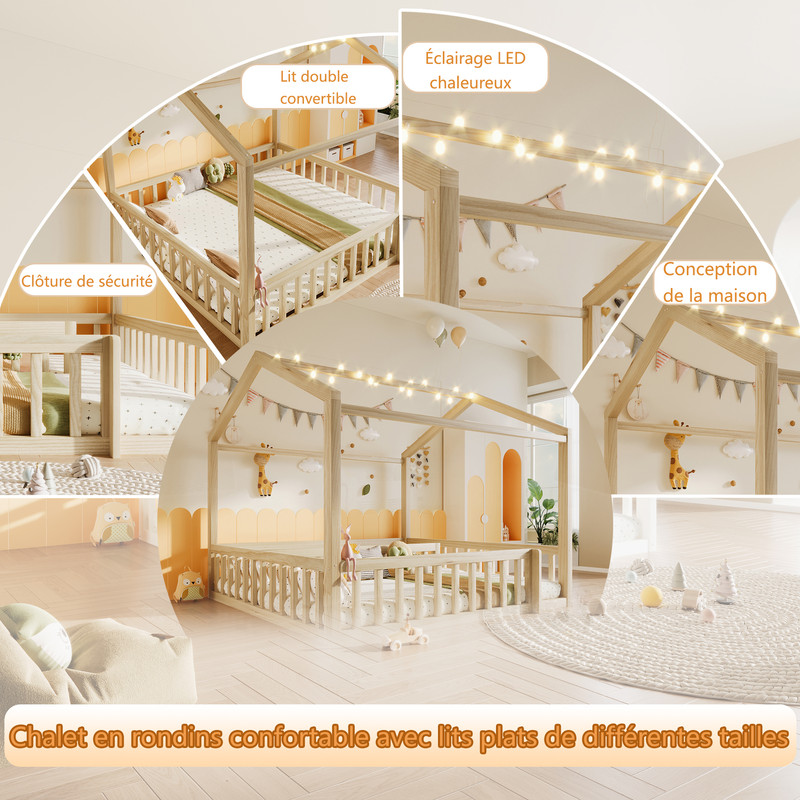Visuel du lit cabane enfant avec éclairage décoratif, référence N636P382007N