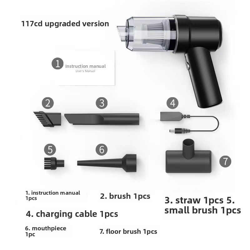 Cordless Handheld Car Vacuum Cleaner 2-in-1 Air Duster Blower 120W High Power Portable Mini Detailer for Auto Home Office Phantom Black