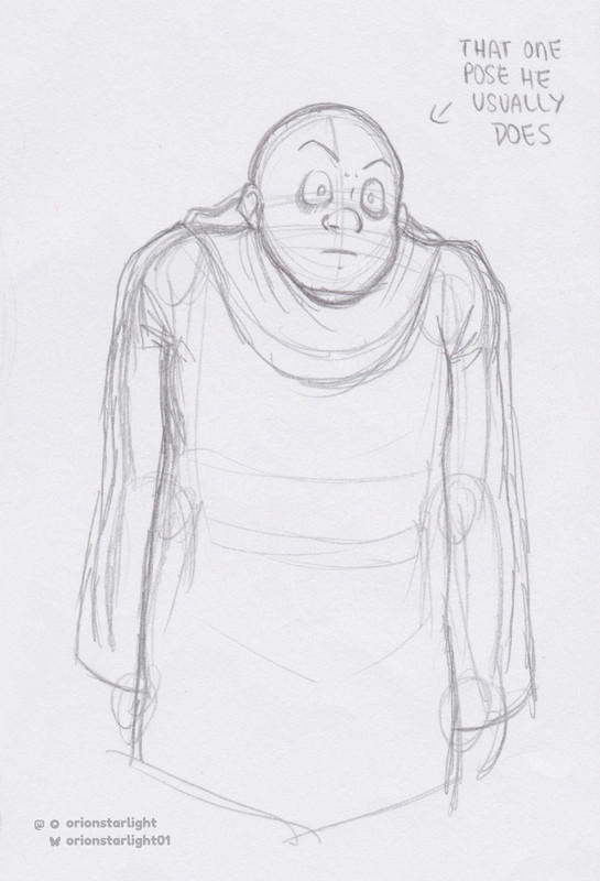 My drawing of Fester Addams. The character is posing stiffly—it’s a reference to when the character was getting photographed by Gomez and Morticia in the 60s show.