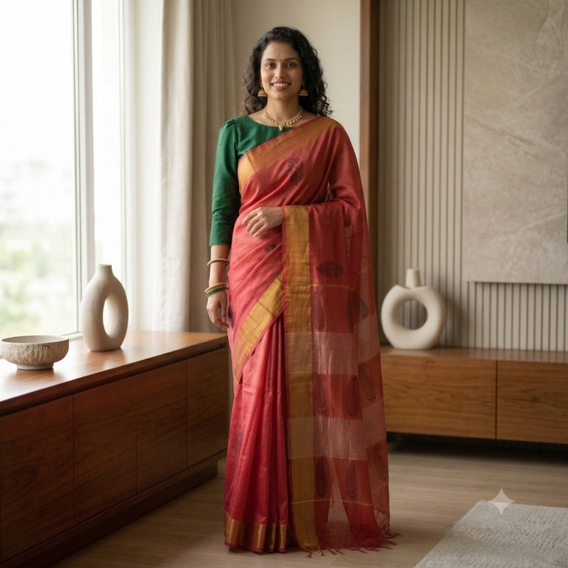 Women's Elegant Kota  Slub Silk Saree with Unstitched Blouse Piece
