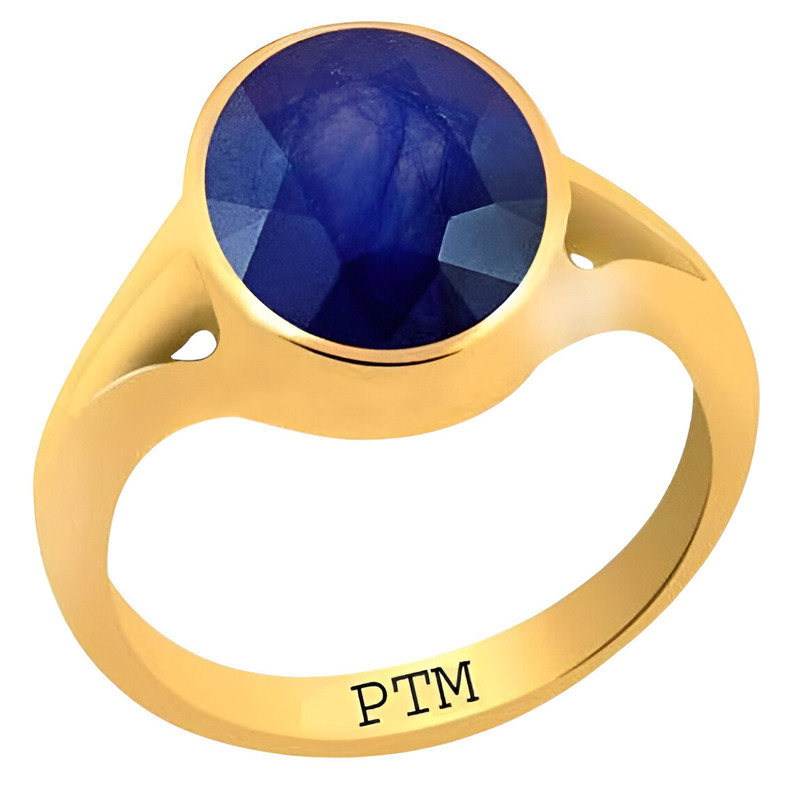 PTM Panchdhatu (5 metals) Blue Sapphire (Neelam) 3.25 Ratti to 10.25 Ratti or 3.00 Cts to 9.50 Cts Astrological Gemstone 22 K Gold Plated Ring for Men & Women