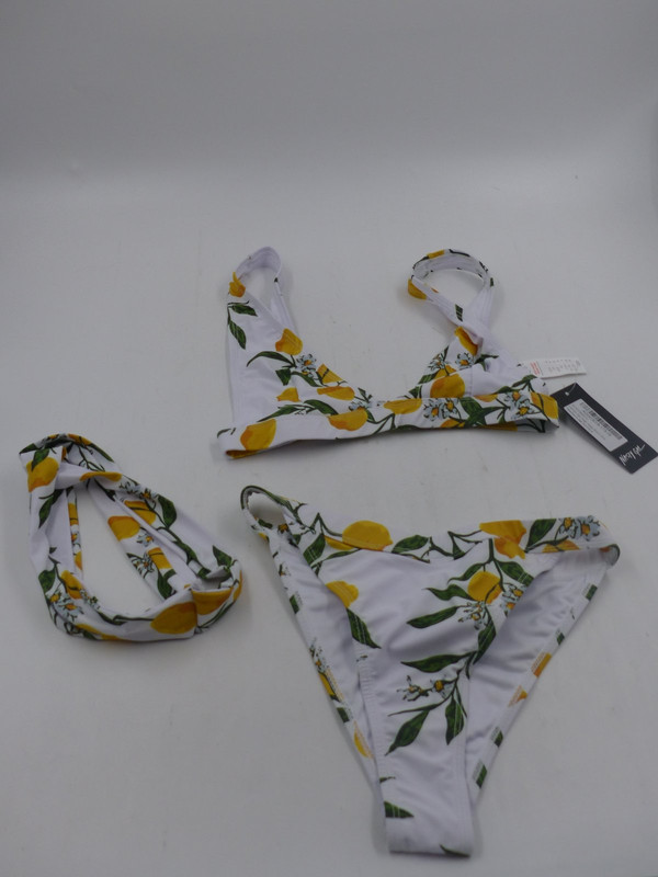 LEMON PRINT 3 PC V NECK BIKINI AND HEADBAND SET