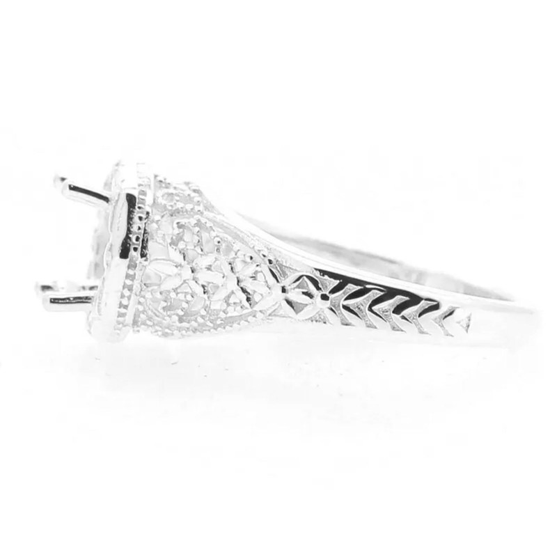 Hexagon Set 8MM Round Shape Semi Mount 925 Sterling Silver Solitaire Women Ring - Picture 2 of 6