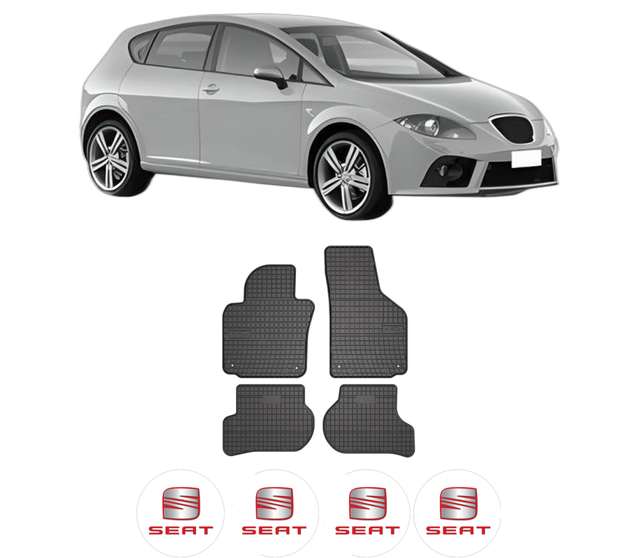 Set covorase presuri SEAT LEON | 1P din 2009-2012, auto, din cauciuc thermoplastic, 4 Stickere auto cu SEAT