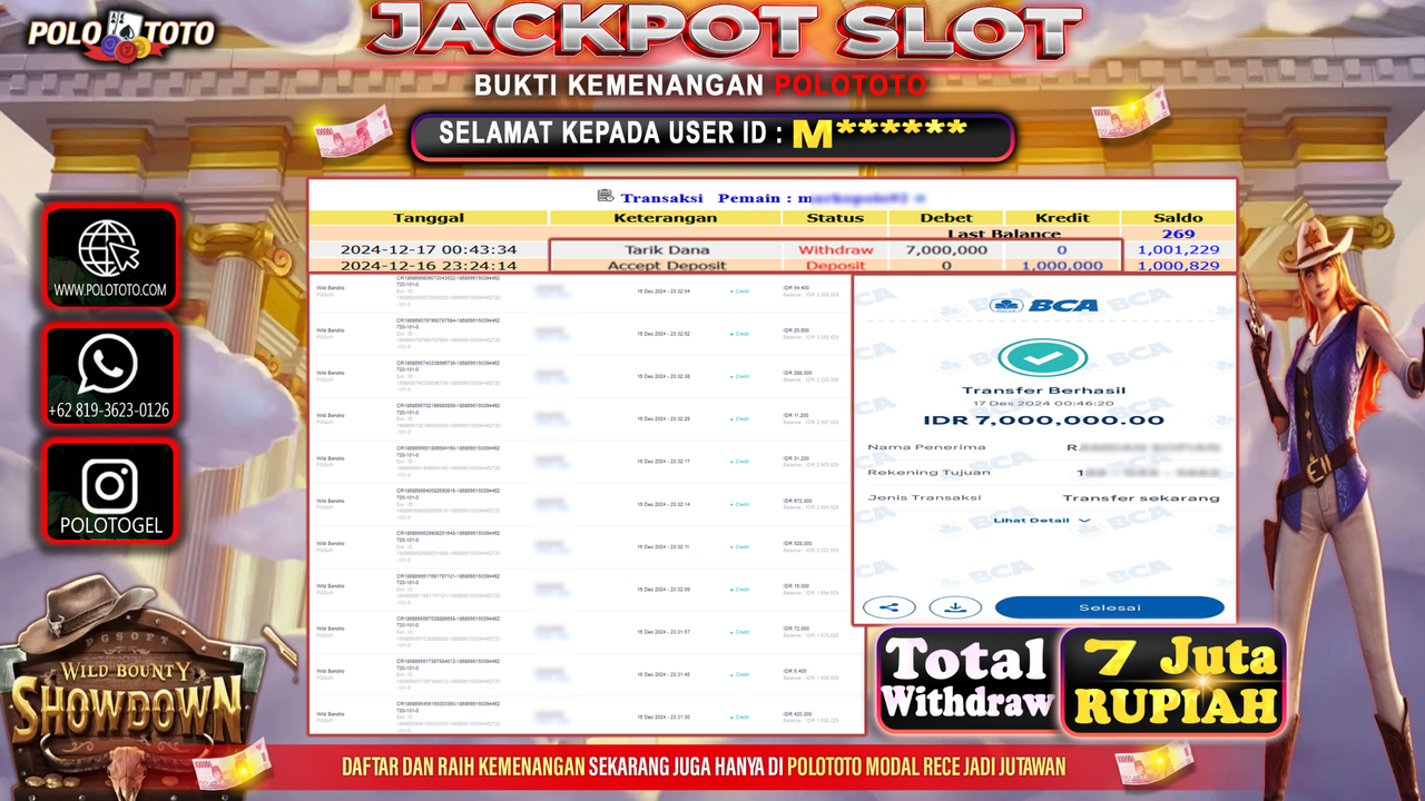 POLOTOTO JACKPOT SLOT WILD BANDITO Rp.7,000.000,-