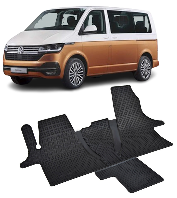 Set 4 covorase Volkswagen T6. 1 Transporter/Caravelle/Multivan 2M 2019- + Tunelprezent, din cauciuc 100%, compatibile cu autoturismul Volkswagen T6.