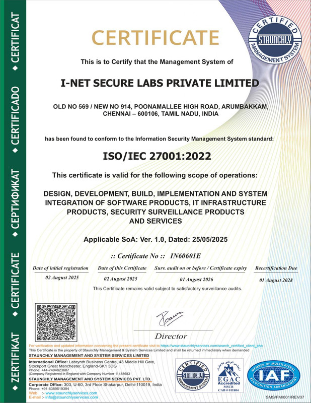 ISO 27001 certification for I-NET Secure Labs