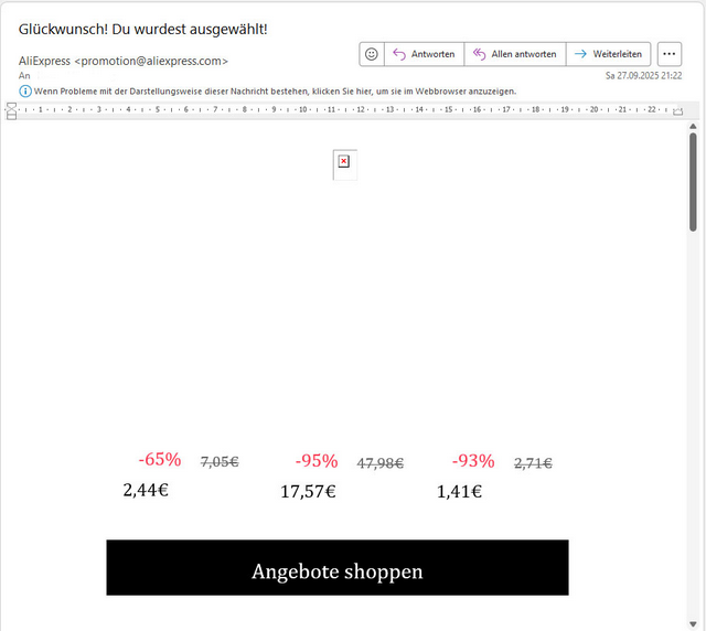 Newsletter mit fehlendem Bild