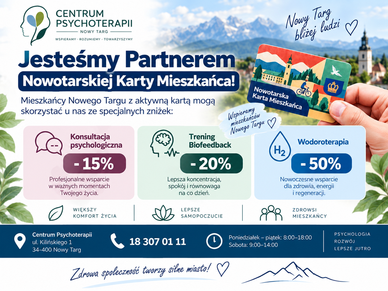 Centrum Psychoterapii w Nowym Targu zostało Partnerem Nowotarskiej Karty Mieszkańca! 