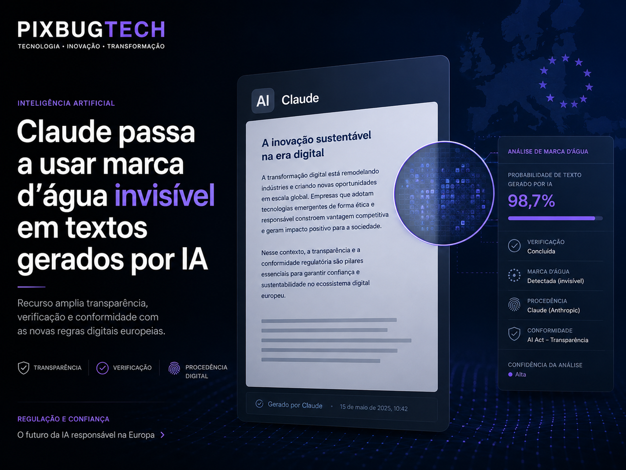 **Título principal:** Claude terá marca d’água invisível em textos para atender regras de transparência da IA