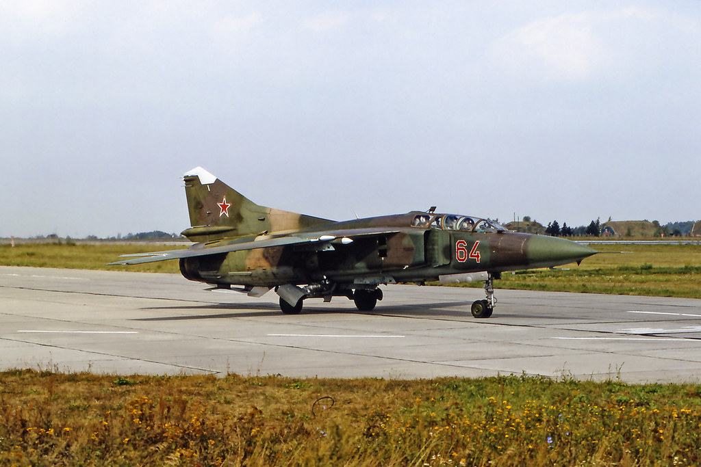 296 IAP Mig-23UB 64 Red_19005094_Grossenhain, Germany. Oct. 1992.
