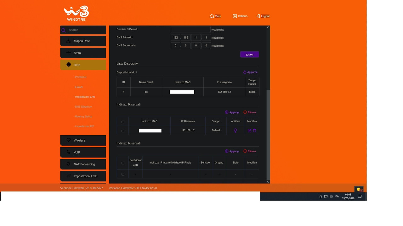 Ip Statico per port forwarding