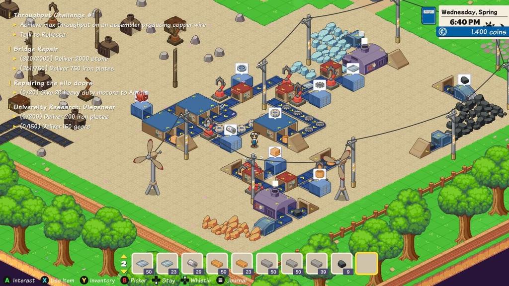 printscreen do jogo little rocket lab, mostrando uma linha de montagem básica