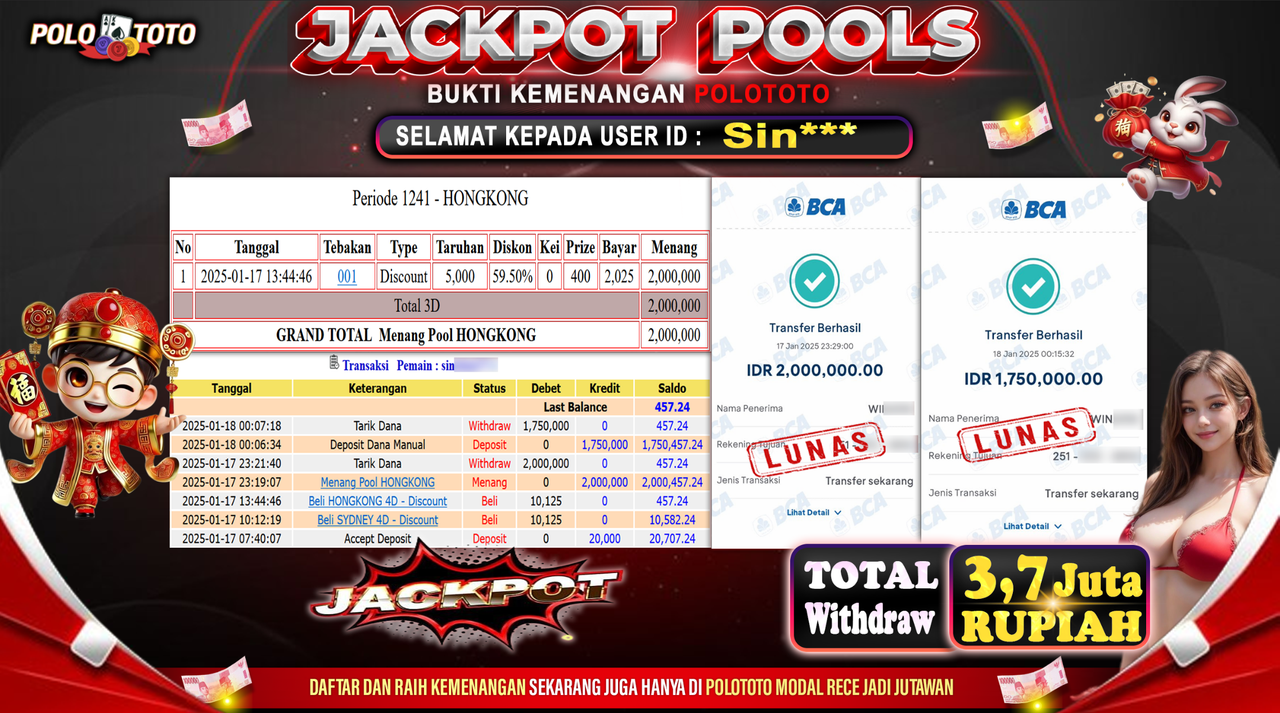 POLOTOTO JACKPOT TOGEL PASARAN HONGKONG Rp.3,750.000,-