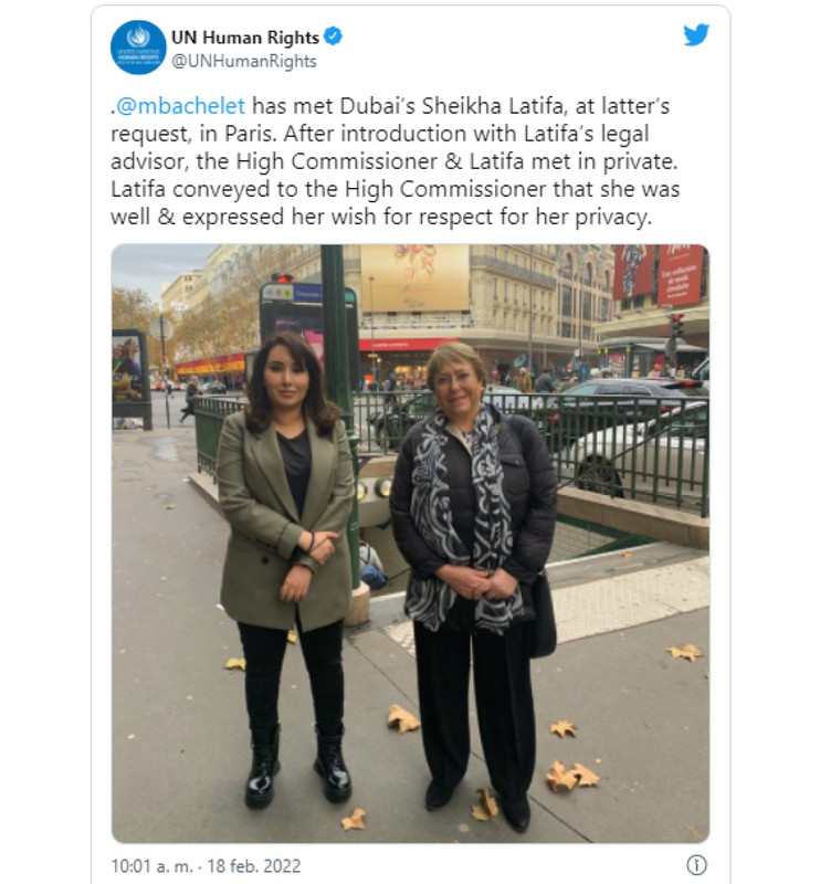 Alta comisionada de la ONU y ‘princesa cautiva’ de Dubái en París