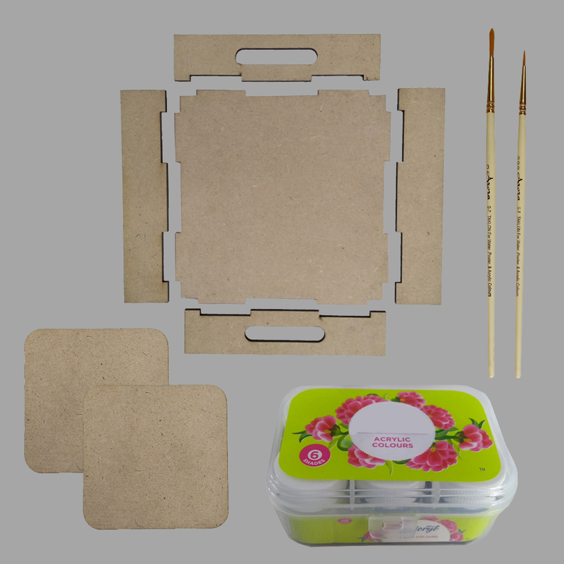 Pichwai Painting on MDF Tray with Square Coaster DIY Kit 