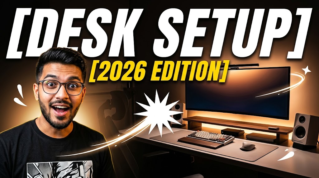 AI-generated example result for the youtube-thumbnail prompt: Desk Setup 2026 Edition Thumbnail – Tech Workstation Showcase Design AI YouTube Thumbnail Prompt